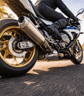 Moottoripyörä ajossa keväthuollon jälkeen